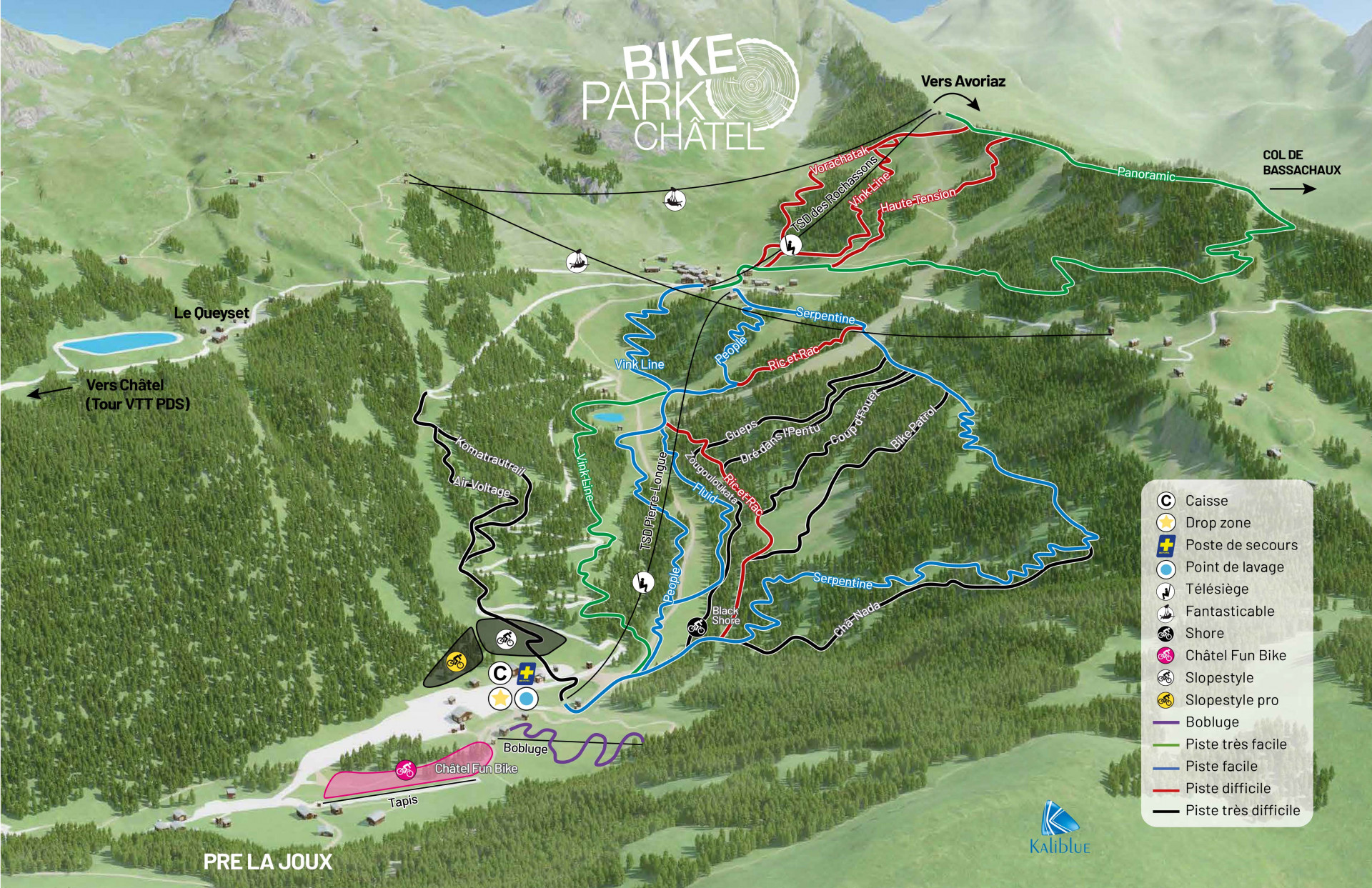 Plan des pistes du Bike Park de Châtel
