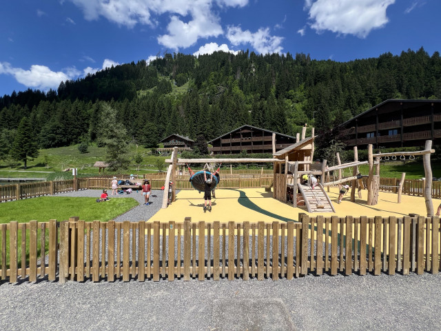 Enfants qui jouent à la balançoire et sur le toboggan